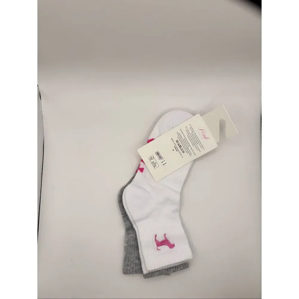 PINK Victoria’s Secret 2-Pack Quarter Socks White Gray NWT